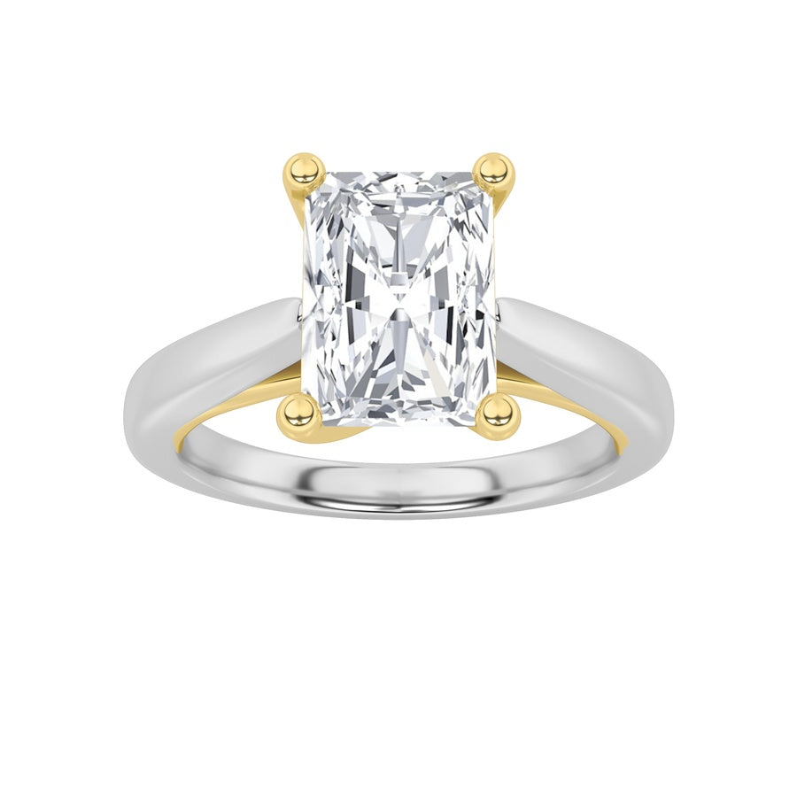 Radiant Shape Two Tone Cathedral Shank Engagement Ring lab grown diamond