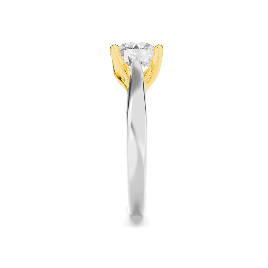 1Cttw Round Shaped Lab Grown Diamond (F/VS) Two Tone Cathedral Shank Engagement Ring in 14K Gold