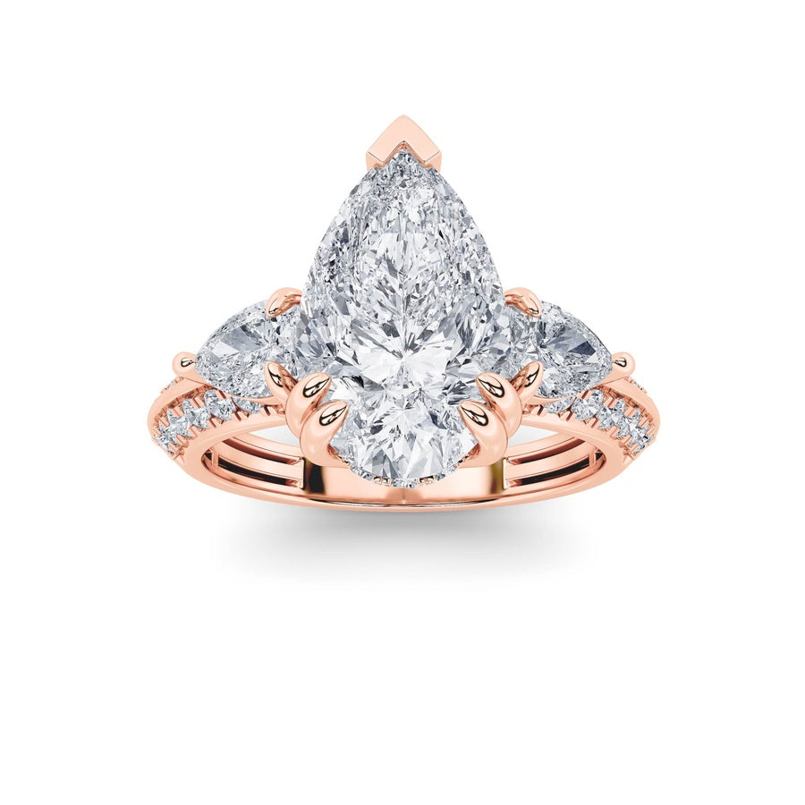 3.5Cttw Pear Shaped Lab Grown Diamond (G/VS) ThreeStone Accented Engagement Ring in 14K Gold