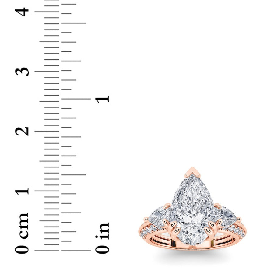 3.5Cttw Pear Shaped Lab Grown Diamond (G/VS) ThreeStone Accented Engagement Ring in 14K Gold