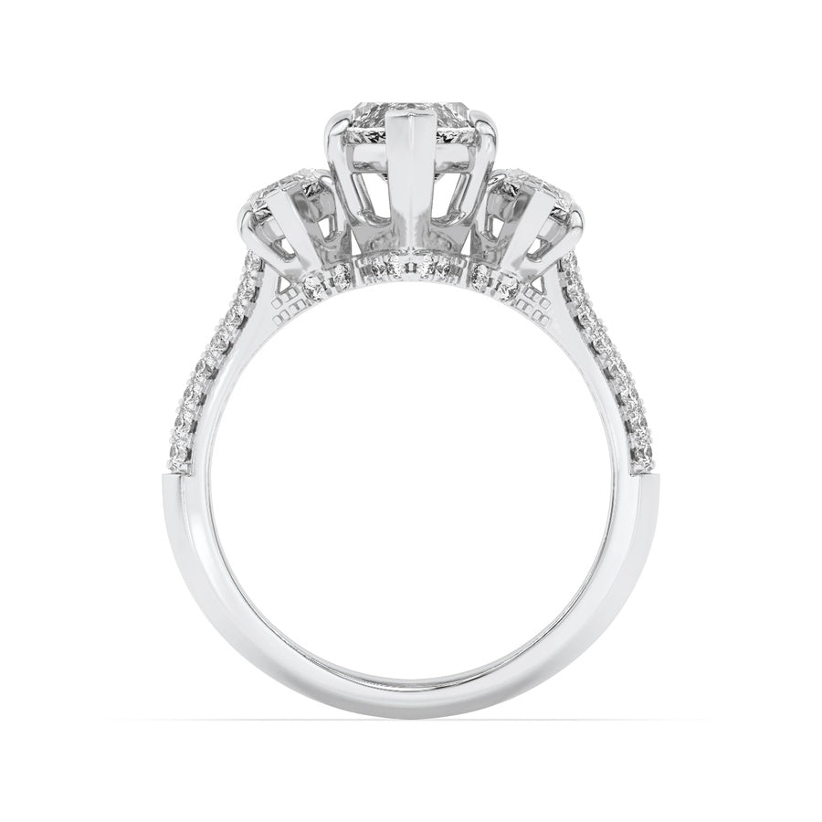 4Cttw Marquise Shaped Lab Grown Diamond (G/VS) Three Stone Accented Engagement Ring in 14K Gold