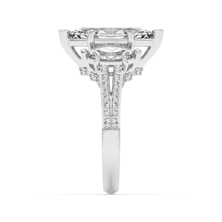 4Cttw Marquise Shaped Lab Grown Diamond (G/VS) Three Stone Accented Engagement Ring in 14K Gold