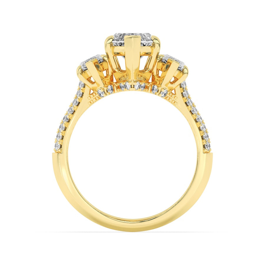 4Cttw Marquise Shaped Lab Grown Diamond (G/VS) Three Stone Accented Engagement Ring in 14K Gold