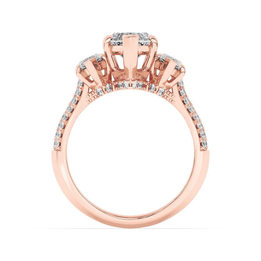 4Cttw Marquise Shaped Lab Grown Diamond (G/VS) Three Stone Accented Engagement Ring in 14K Gold