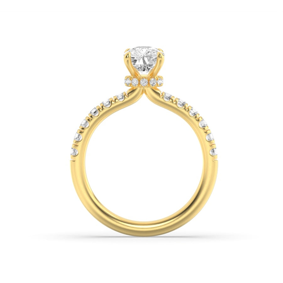 2Cttw Elongated Cushion Shaped Lab Grown Diamond (F/VS) Hidden Halo Accented Ring in 14K Gold
