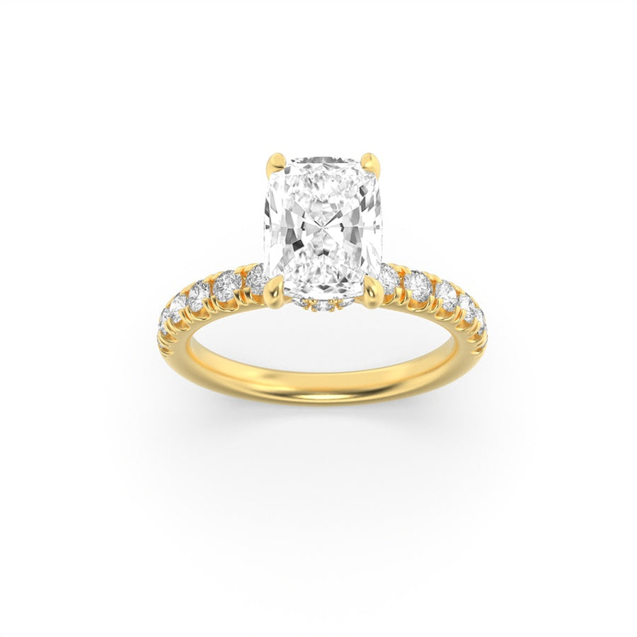 Cushion Shape Classic Hidden Halo Accented Solitaire Engagement Ring lab grown diamond