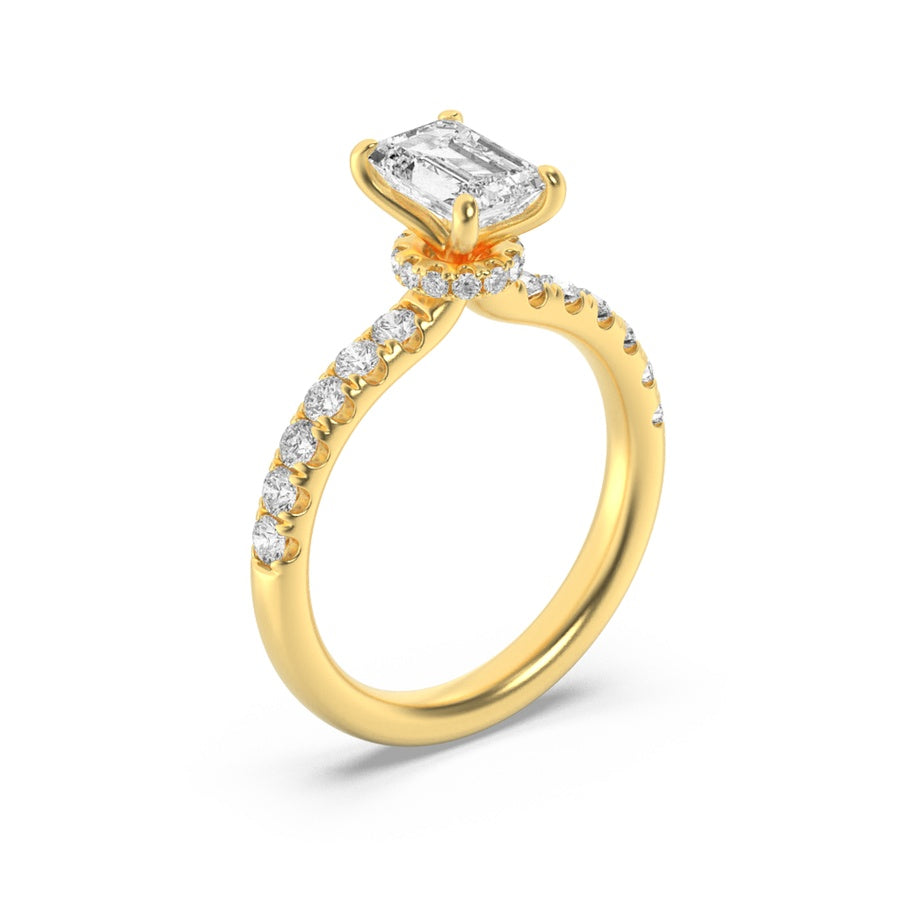 2Cttw Emerald Shaped Lab Grown Diamond (G/VS) Hidden Halo Accented Ring in 14K Gold
