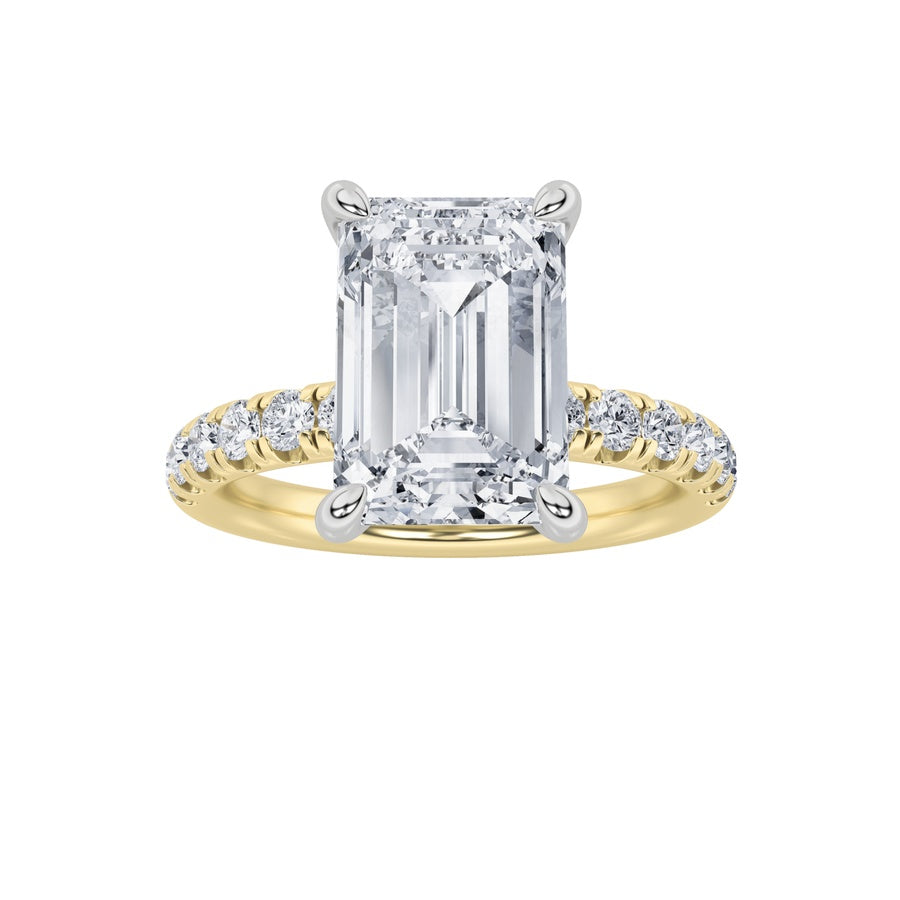 2Cttw Emerald Shaped Lab Grown Diamond (G/VS) Hidden Halo Accented Ring in 14K Gold