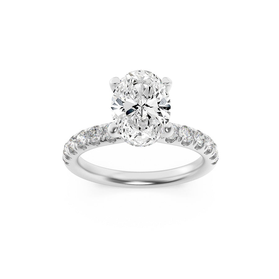 2Cttw Oval Shaped Lab Grown Diamond (F/VS) HiddenHalo Accented Ring in 14K Gold