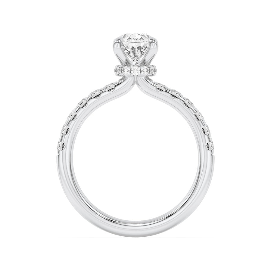 2Cttw Pear Shaped Lab Grown Diamond (F/VS) HiddenHalo Accented Ring in 14K Gold