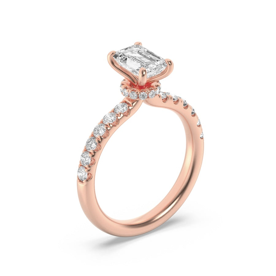 Radiant Shape Hidden Halo Accented Ring lab grown diamond
