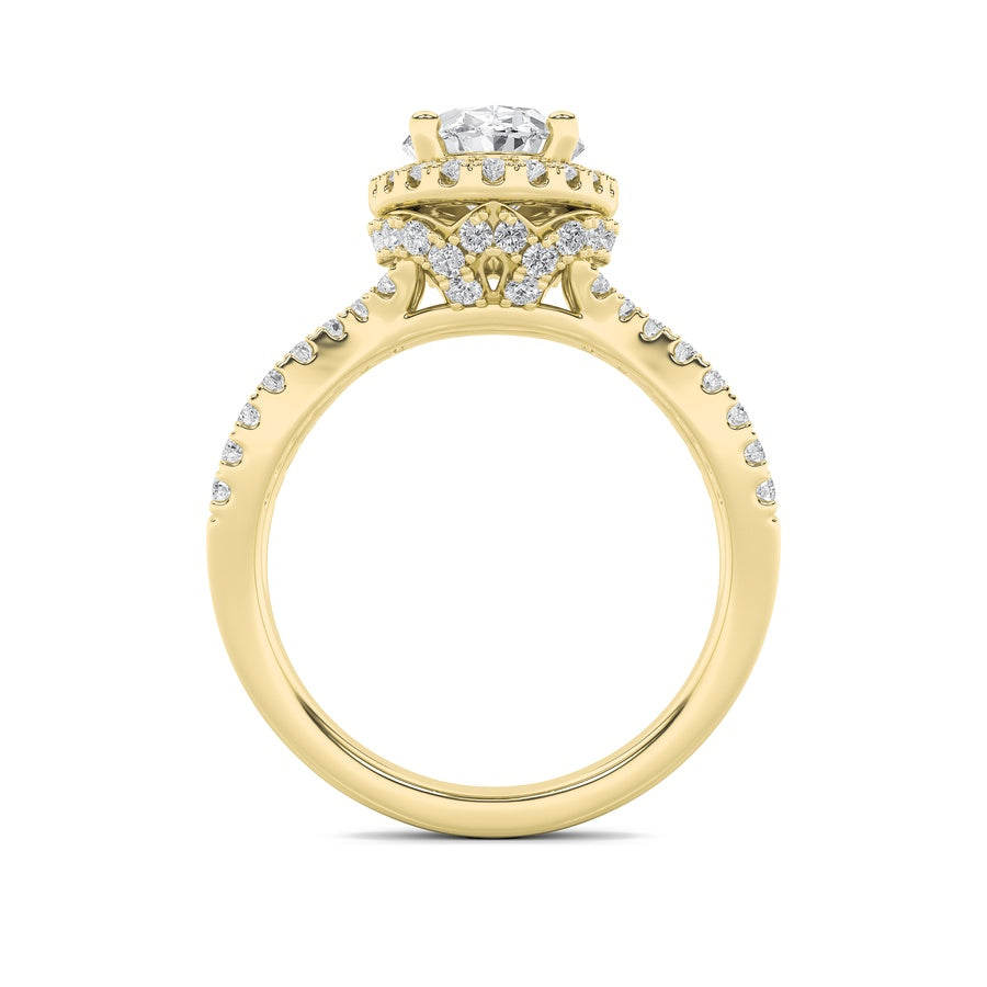 Oval Shape Split Shank Halo Accented Engagement Ring lab grown diamond