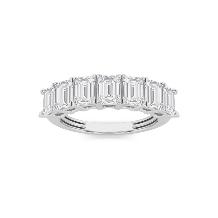 3Cttw Emerald Shaped Lab Grown Diamond (F/VS) Seven Stone Band Ring in 14K Gold