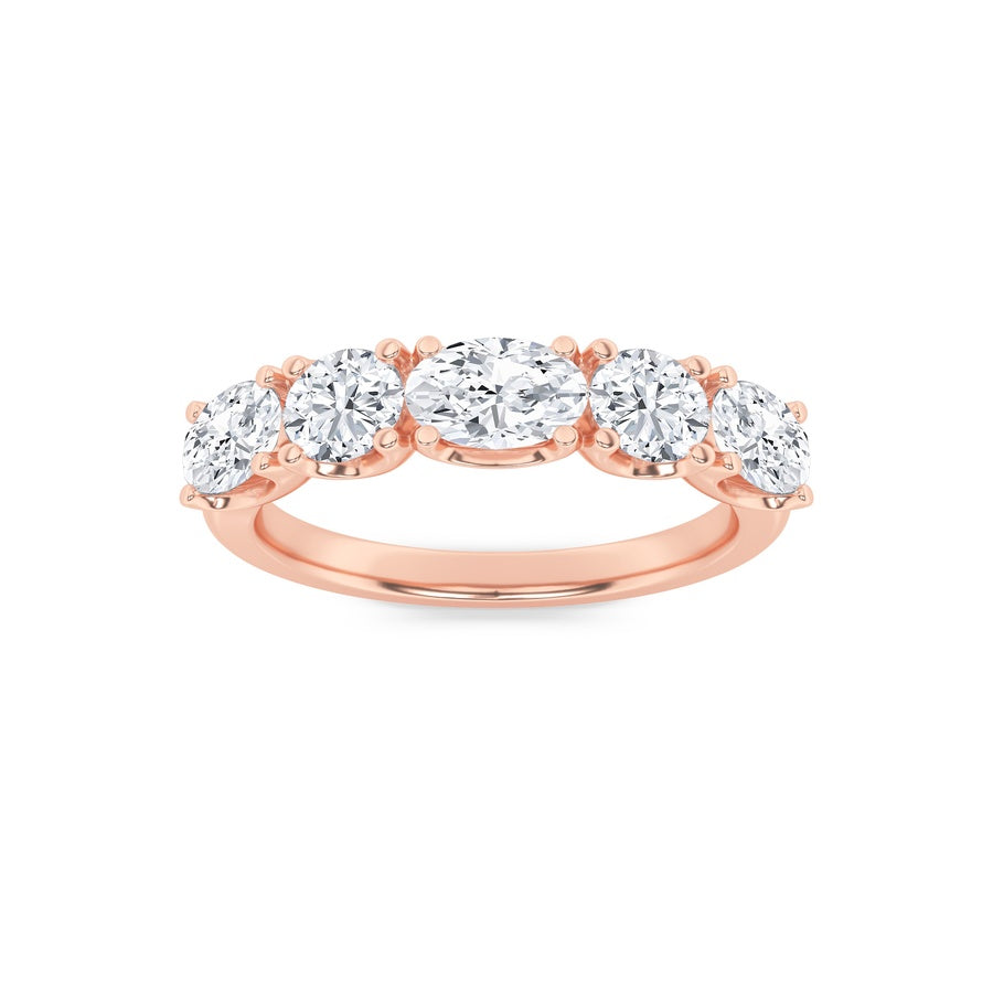 2Cttw Oval Shaped Lab Grown Diamond (F/VVS) Five Stone Band Ring in 14K Gold