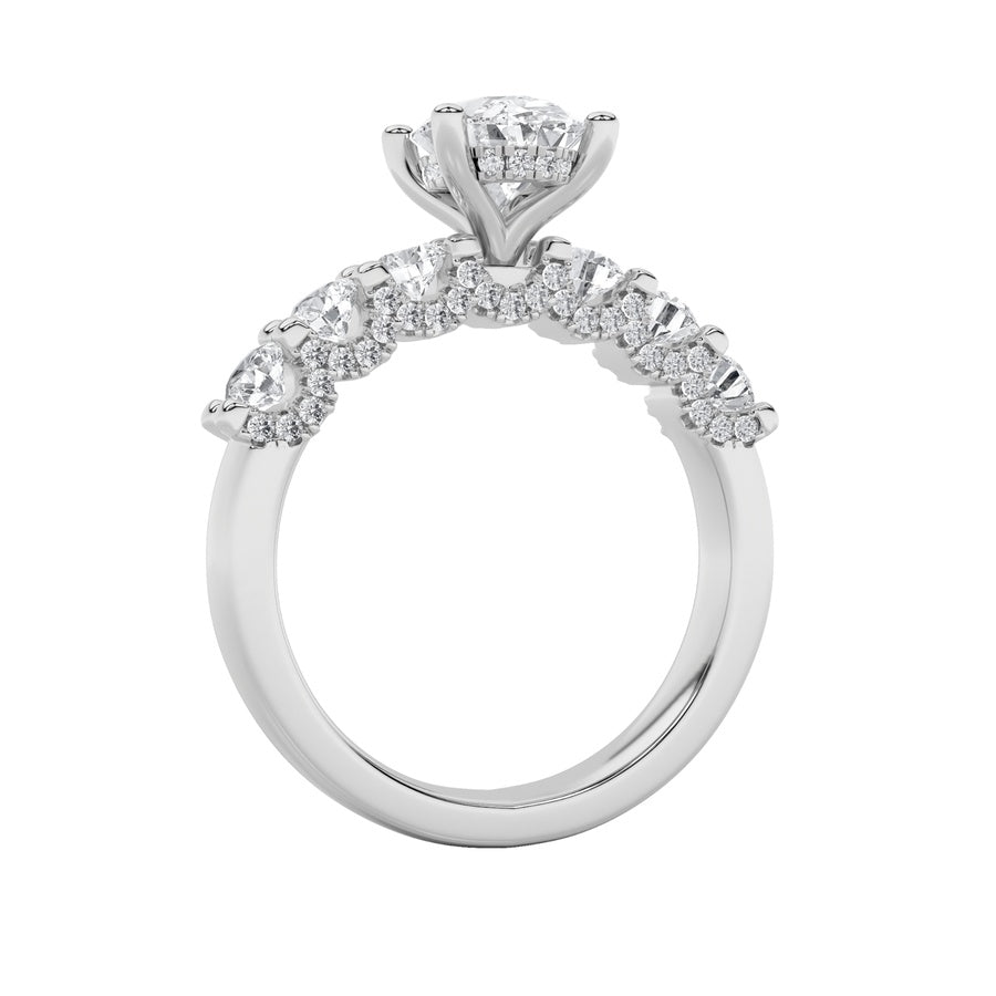 Oval Shape Accented Double Halo Set Of Band And Ring lab grown diamond
