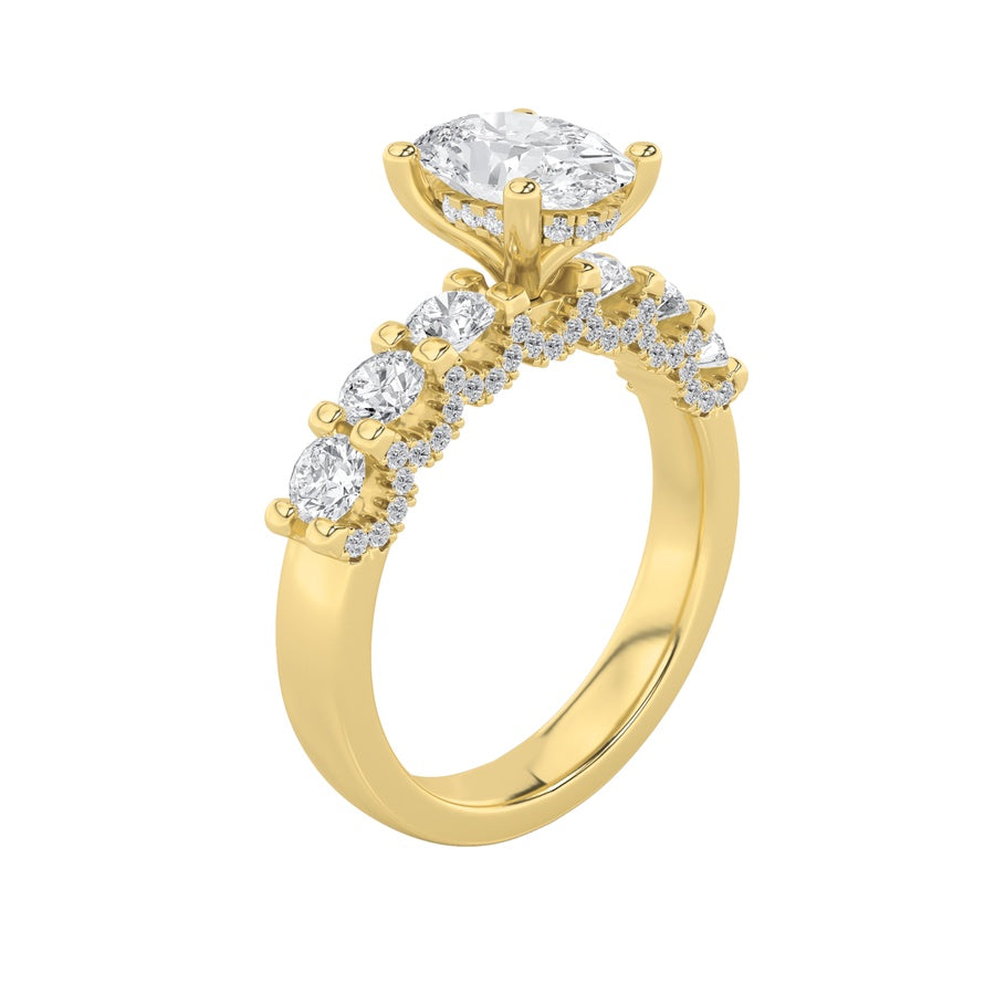 Oval Shape Accented Double Halo Set Of Band And Ring lab grown diamond