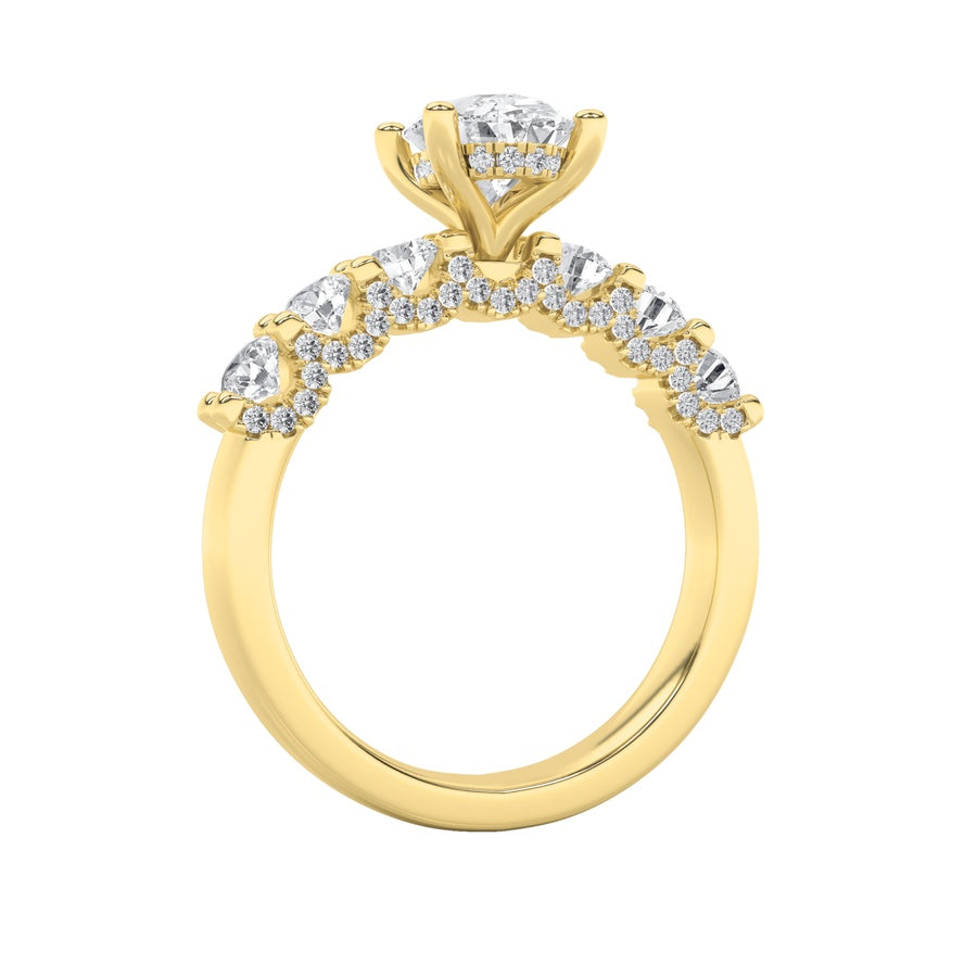 Oval Shape Accented Double Halo Set Of Band And Ring lab grown diamond