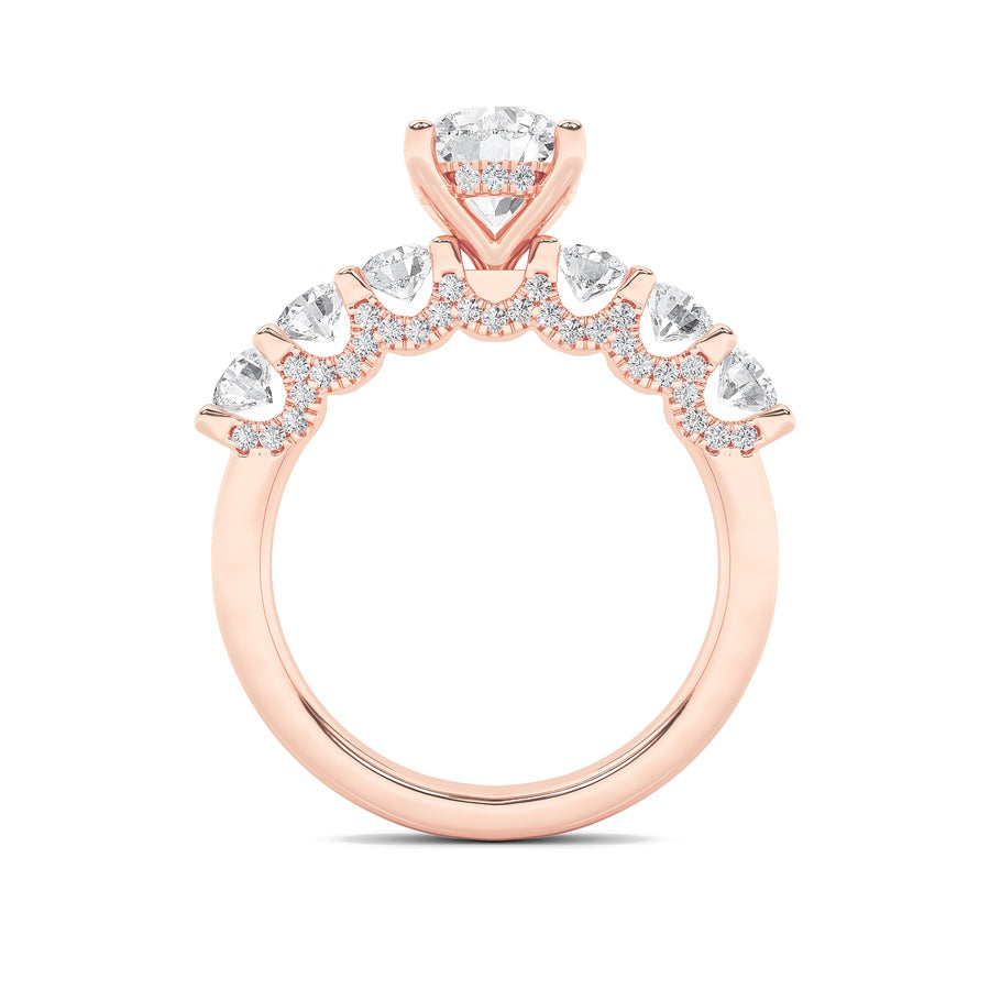 2.5Cttw Round Shaped Lab Grown Diamond (F/VS) Accented Double Halo Set of Band and  Ring in 14K Gold
