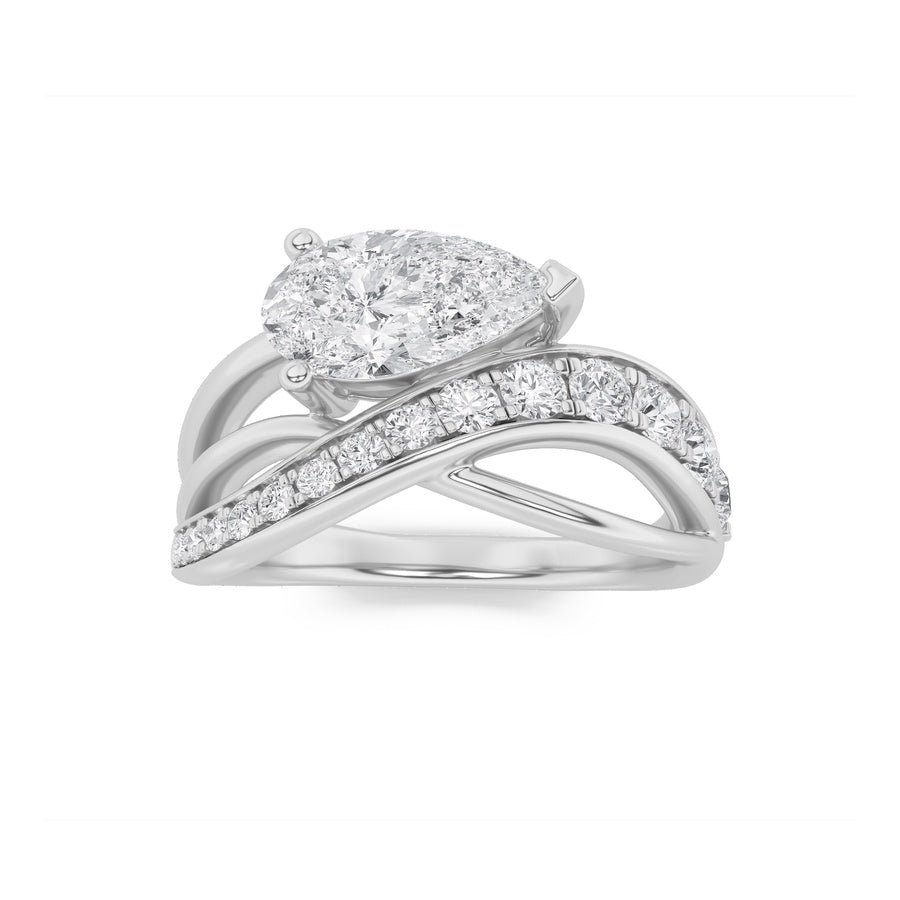 2Cttw Pear Shaped Lab Grown Diamond (F/VS) FashionAccentedEngagement Ring in 14K Gold