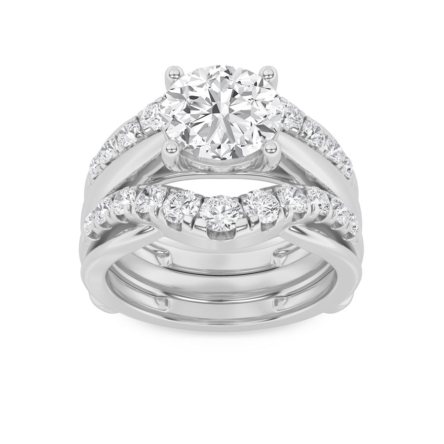 3Cttw Round Shaped Lab Grown Diamond (F/VS) InsertJacket Ring in 14K Gold