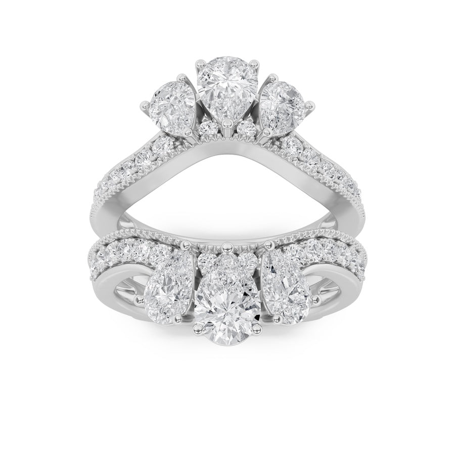 2.25Cttw Pear Shaped Lab Grown Diamond (F/VS) Insert Jacket Ring in 14K Gold