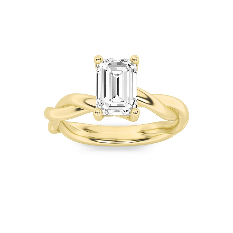 2Cttw Emerald Shaped Lab Grown Diamond (F/VS) Twisted Shank Solitaire Engagement Ring in 14K Gold
