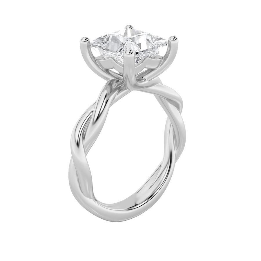 3Cttw Princess Shaped Lab Grown Diamond (F/VS) Twisted Shank Solitaire Engagement Ring in 14K Gold