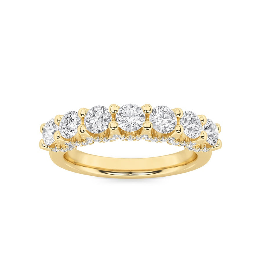 1Cttw Round Shaped Lab Grown Diamond (F/VS) Accented Double Halo Set of Band and  Ring in 14K Gold
