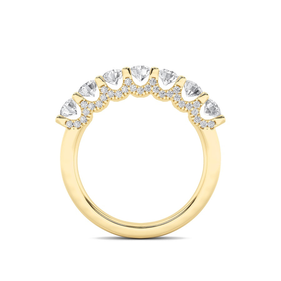 1Cttw Round Shaped Lab Grown Diamond (F/VS) Accented Double Halo Set of Band and  Ring in 14K Gold