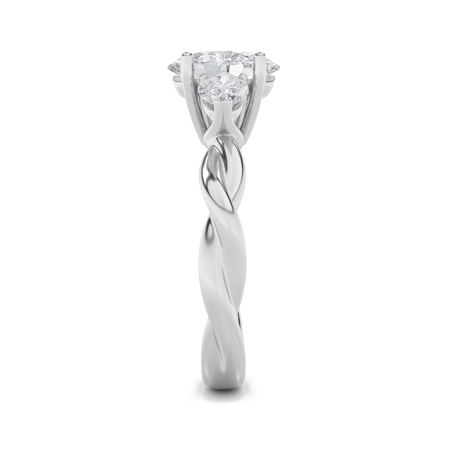2Cttw Oval Shaped Lab Grown Diamond (F/VS) Three Stone Twisted Band Engagement Ring in 14K Gold