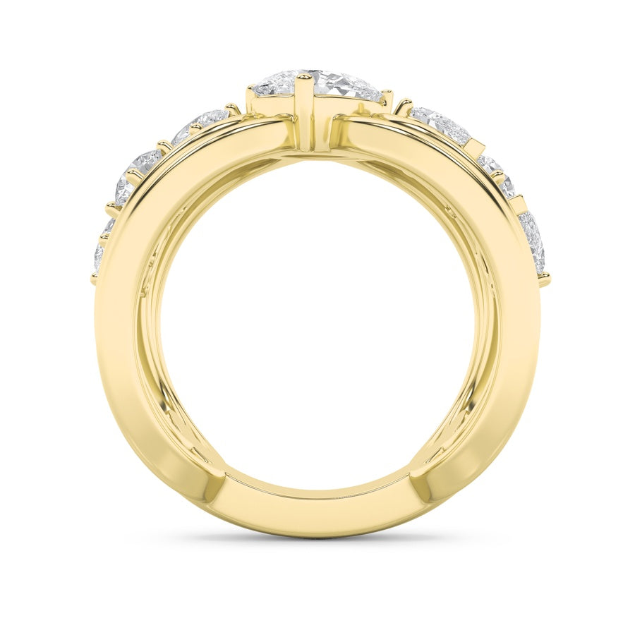 2Cttw Pear Shaped Lab Grown Diamond (F/VS) Seven Stone Fashion Ring in 14K Gold