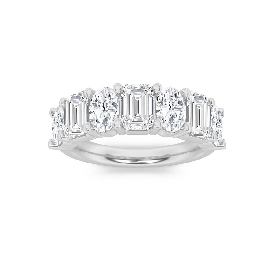 3Cttw Emerald Shaped Lab Grown Diamond (F/VS) Seven Stone Band Ring in 14K Gold