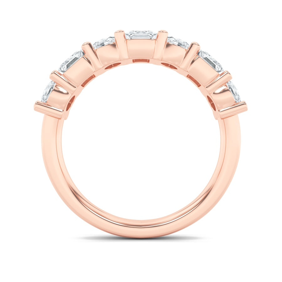 3Cttw Emerald Shaped Lab Grown Diamond (F/VS) Seven Stone Band Ring in 14K Gold