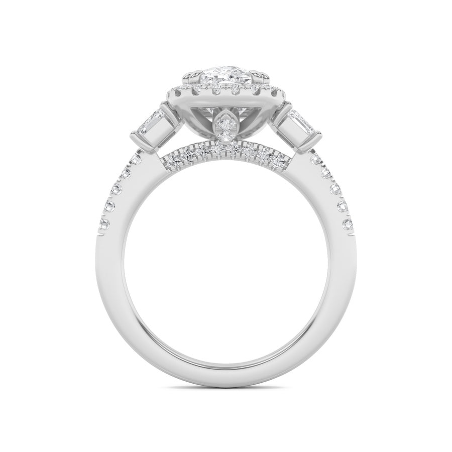 3Cttw Elongated Cushion Shaped Lab Grown Diamond (F/VS) Accented Three Stone Ring in 14K Gold