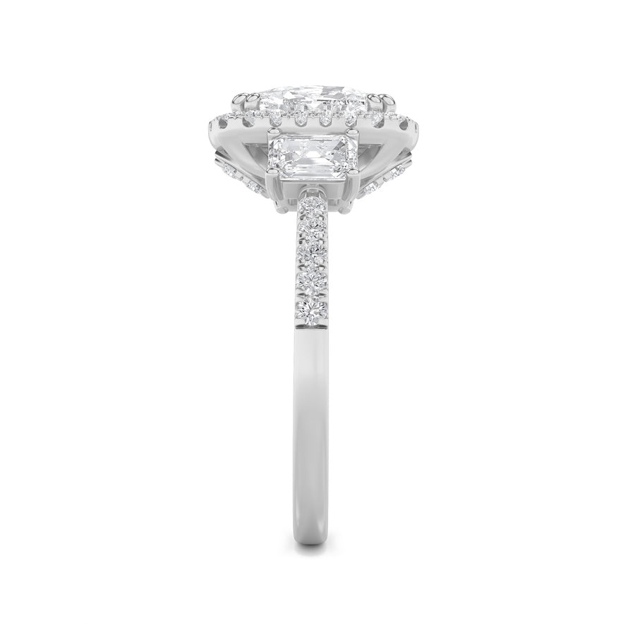 3Cttw Elongated Cushion Shaped Lab Grown Diamond (F/VS) Accented Three Stone Ring in 14K Gold