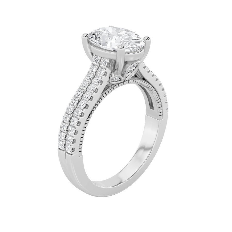 2Cttw Oval Shaped Lab Grown Diamond (F/VS) Two RowFancy Accented Engagement Ring in 14K Gold