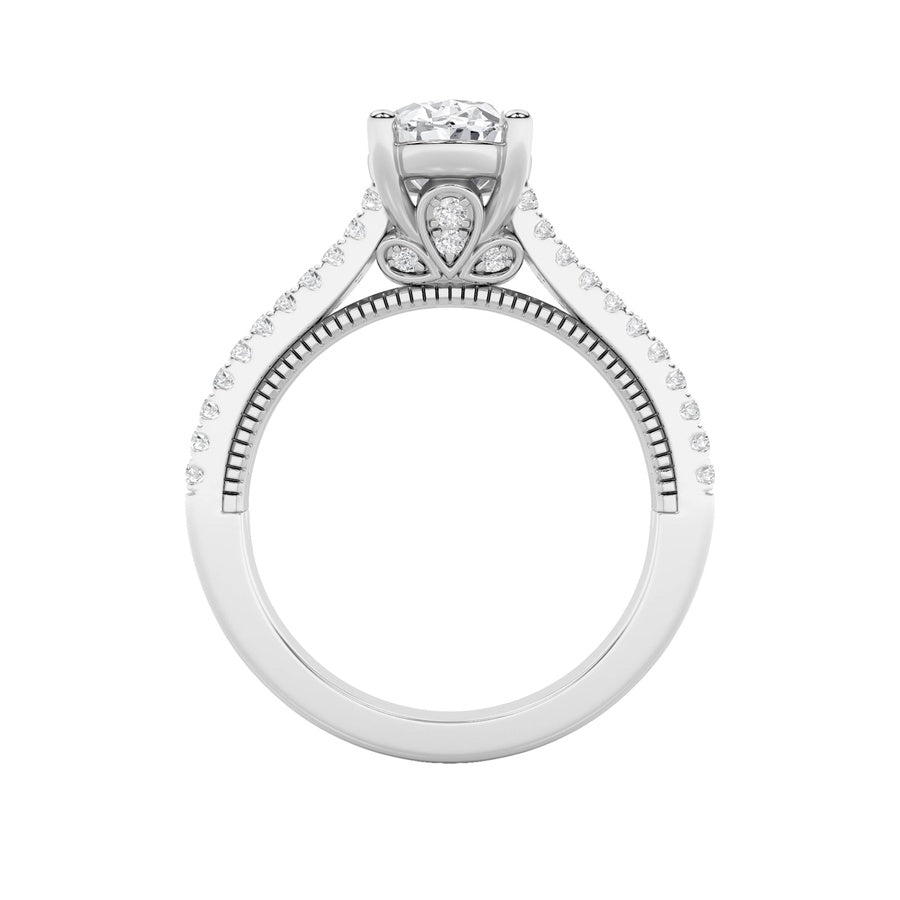 2Cttw Oval Shaped Lab Grown Diamond (F/VS) Two RowFancy Accented Engagement Ring in 14K Gold