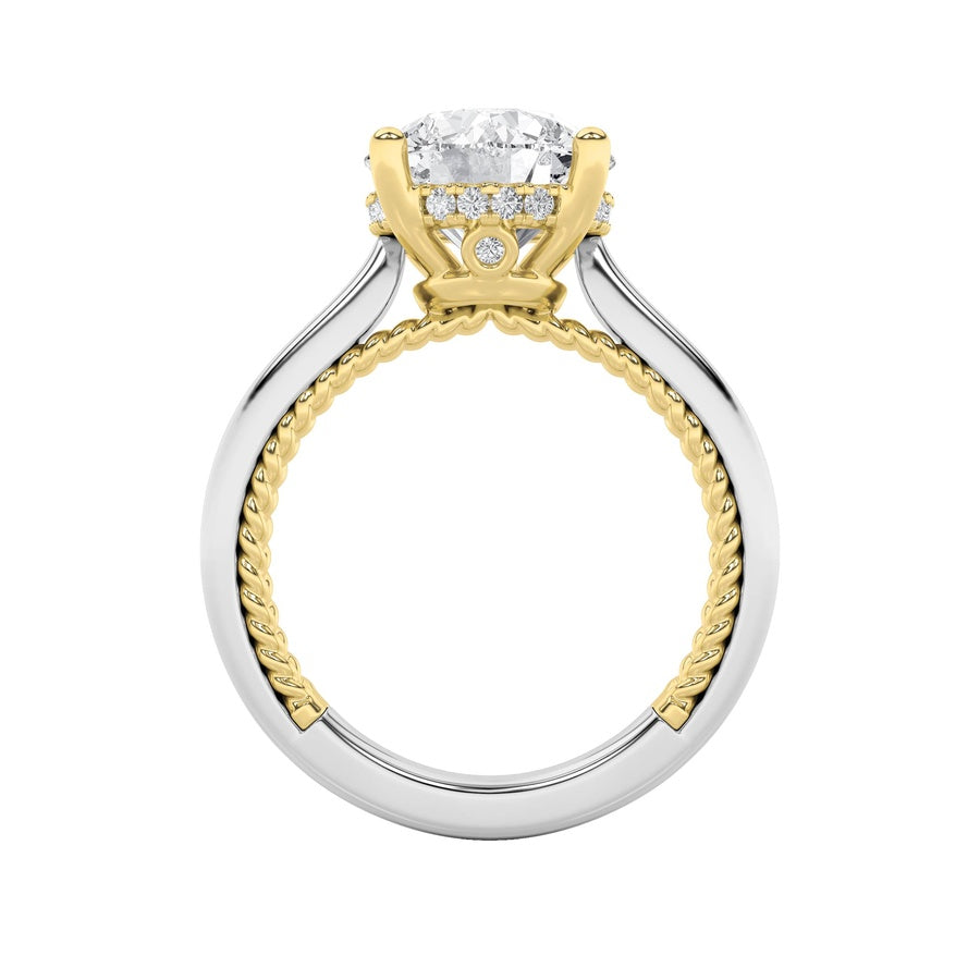3.5Cttw Round Shaped Lab Grown Diamond (F/VS) Hidden Halo Two Tone Engagement Ring in 14K Gold