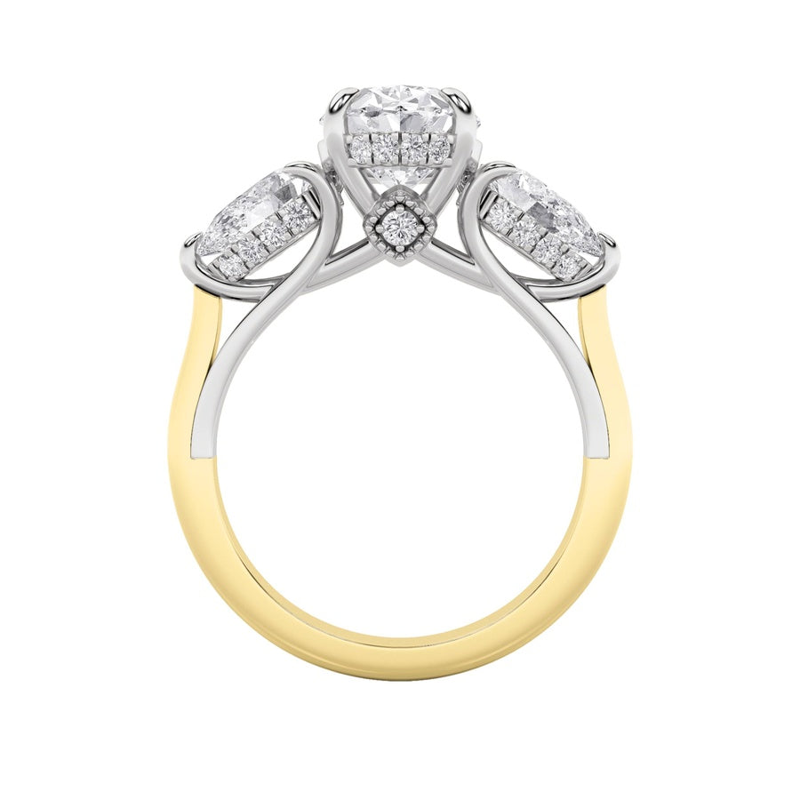 Oval Shape Accented Three Stone Ring lab grown diamond