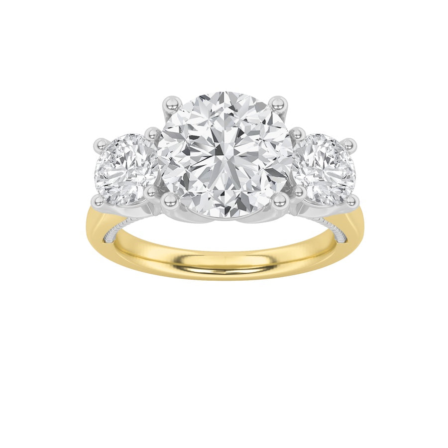 Round Shape Accented Three Stone Ring lab grown diamond