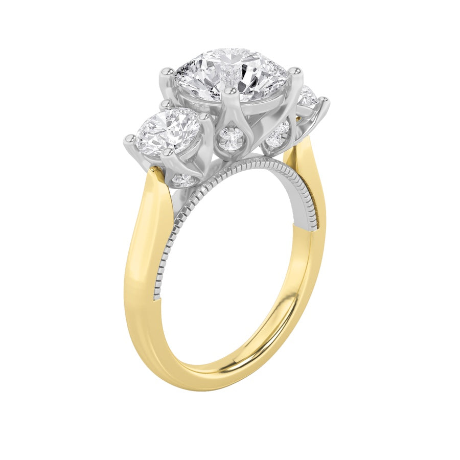 Round Shape Accented Three Stone Ring lab grown diamond