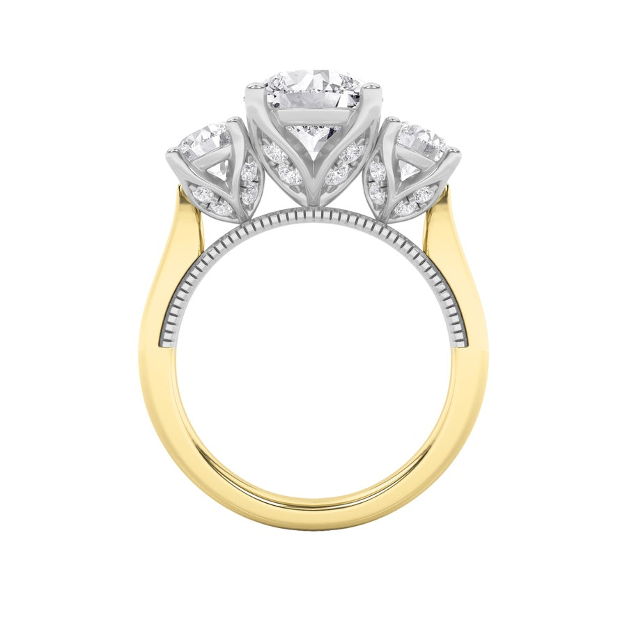 Round Shape Accented Three Stone Ring lab grown diamond