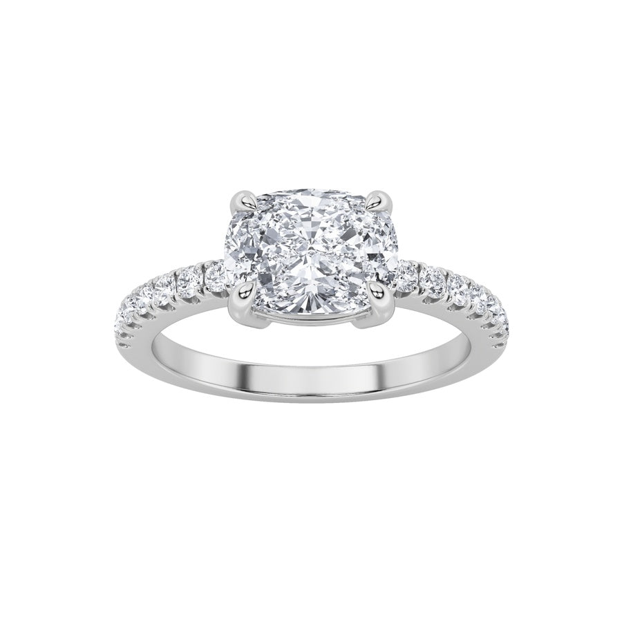 1.5Cttw Elongated Cushion Shaped Lab Grown Diamond(F/VS) East West Accented Ring in 14K Gold