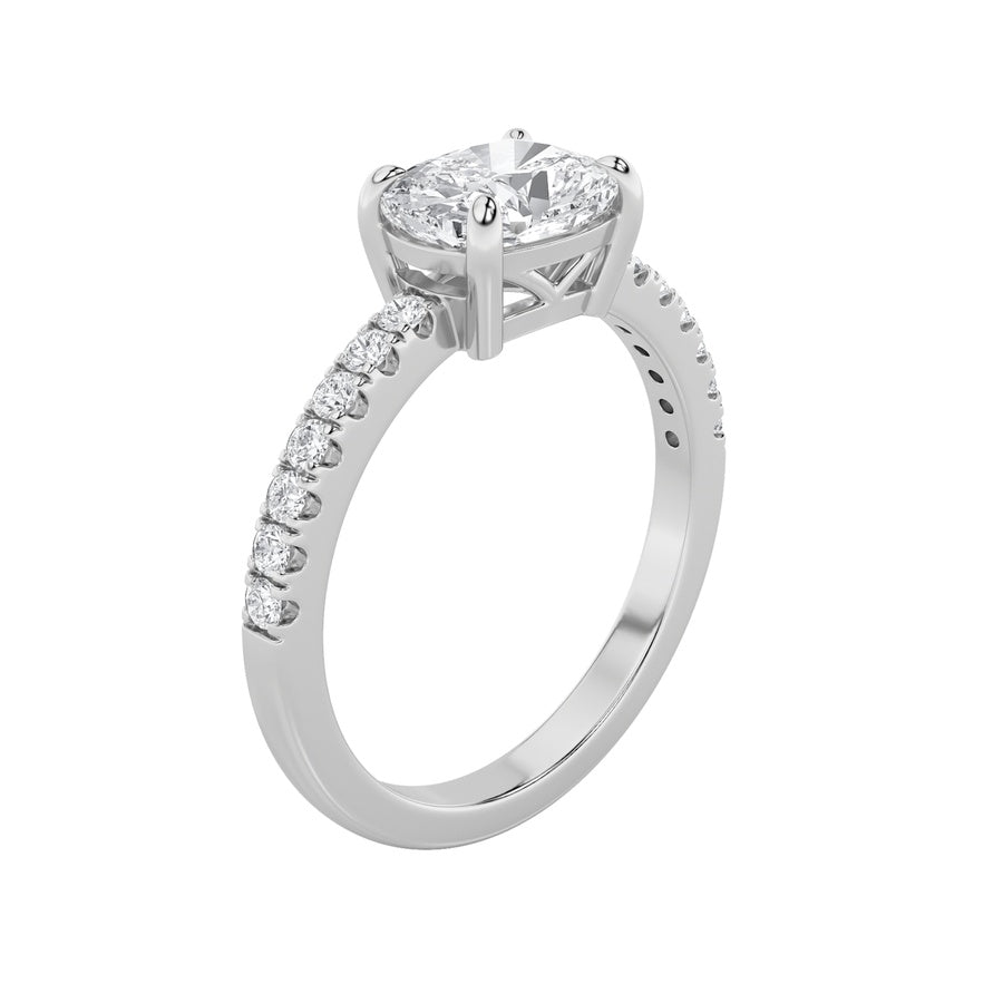 1.5Cttw Elongated Cushion Shaped Lab Grown Diamond(F/VS) East West Accented Ring in 14K Gold
