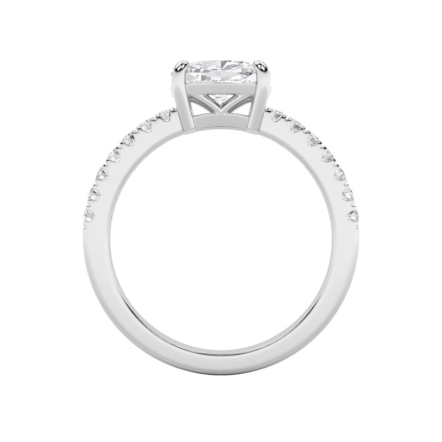 1.5Cttw Elongated Cushion Shaped Lab Grown Diamond(F/VS) East West Accented Ring in 14K Gold