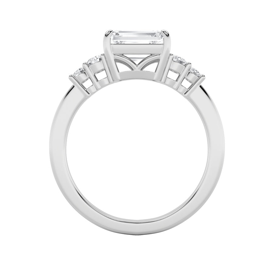 Emerald Shape East West Accented Three Stone Ring lab grown diamond