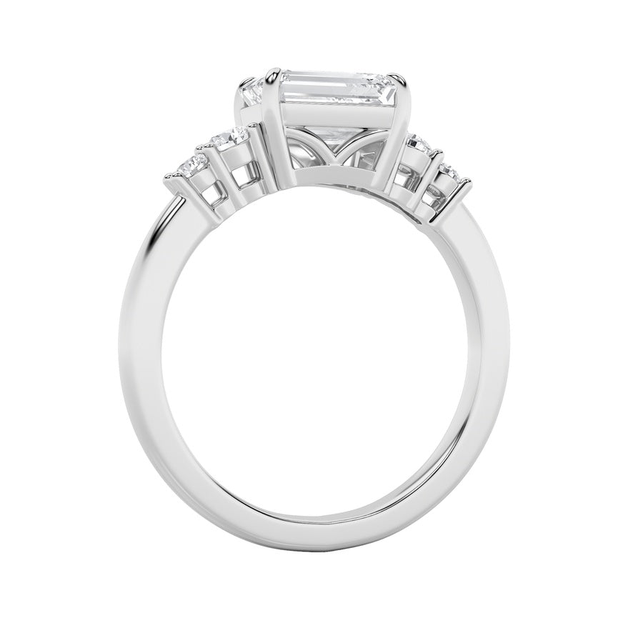 Emerald Shape East West Accented Three Stone Ring lab grown diamond