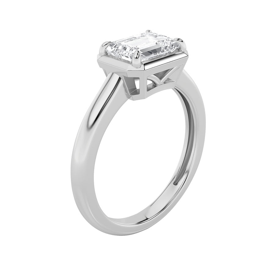 Emerald Shape East West Solitaire Ring lab grown diamond