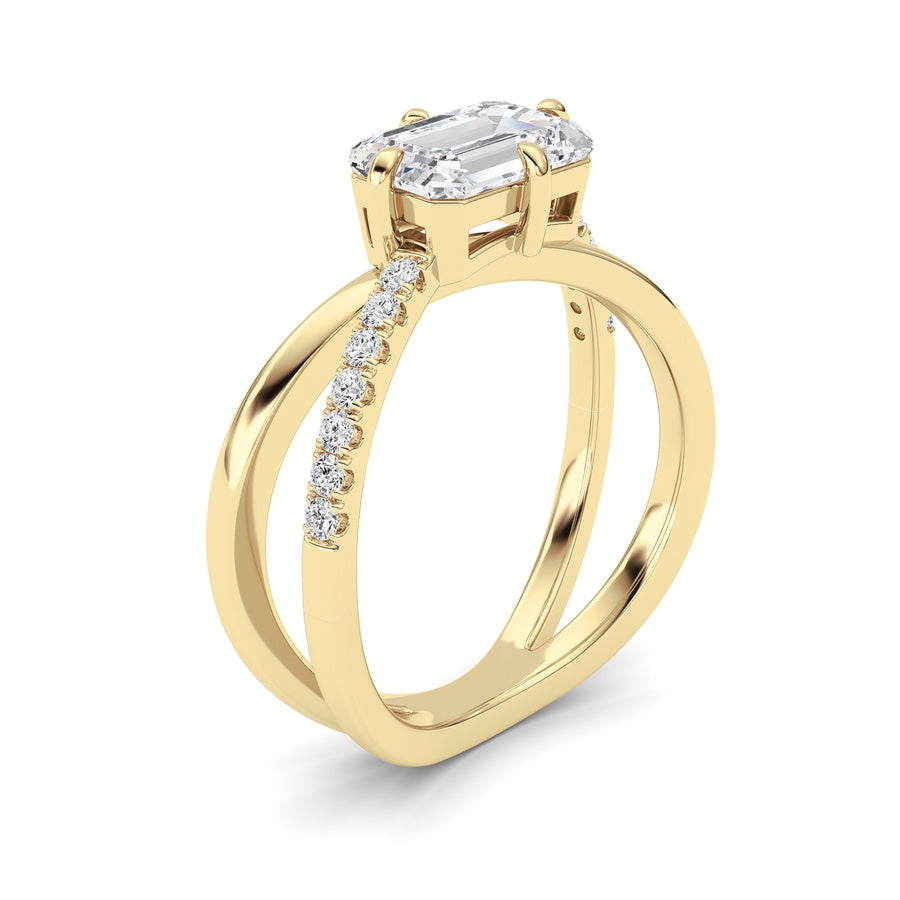 2Cttw Emerald Shaped Lab Grown Diamond (F/VS) EastWest Accented Solitaire Ring in 14K Gold