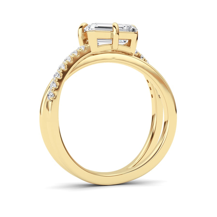 2Cttw Emerald Shaped Lab Grown Diamond (F/VS) EastWest Accented Solitaire Ring in 14K Gold